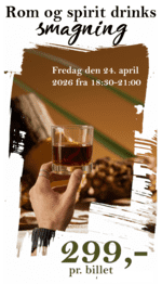 Smagning af rom og spirit drinks - hvad er DIN stil! - Fredag den 24. april 2026 fra 18:30-21:00